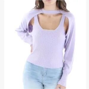 Jonathan Simkhai Cassia Lilac Off-Shoulder Cutout Knit Sweater Tank